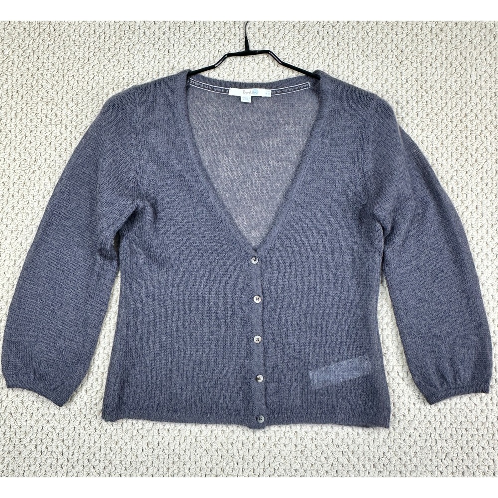 Boden Sweater Womens 8 Gray/Blue Mohair Wool Blend Cardigan Knit Cropped